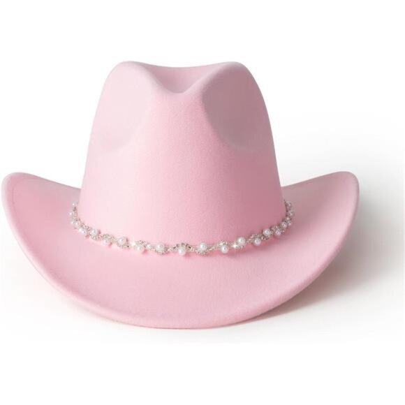 New Pearl Updown Cowboy Hat Rhinestone Wide Brim Pink Women main image 5